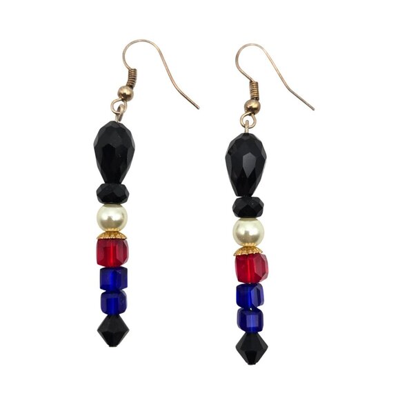 Beaded Toy Soldier Dangle Drop Black/White/Red/Blue Hook Fashion Jewelry Earring - Picture 1 of 9